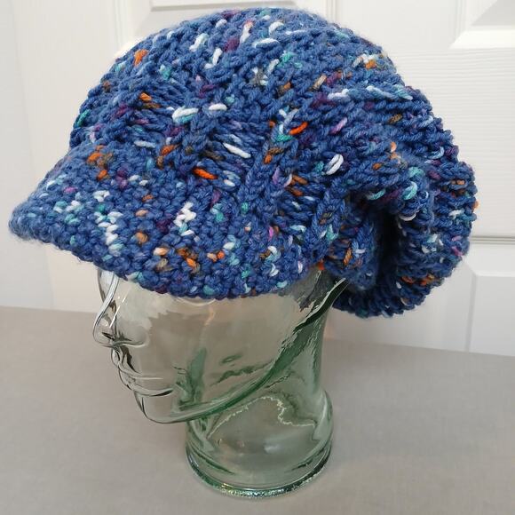 Hand Crafted Accessories - Navy Speckle Slouchy with a Brim OSFM premade newsboy slouch hat boho cottage